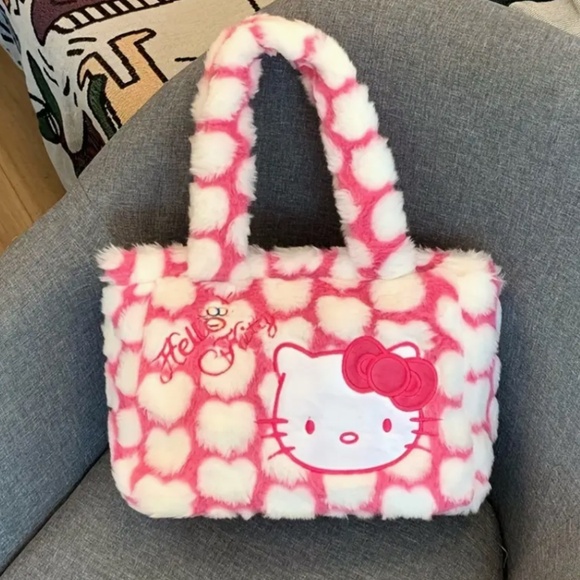 Hello Kitty Handbags - New in bag! Hello Kitty Fuzzy Pink Fur Plush Purse Bag Tote